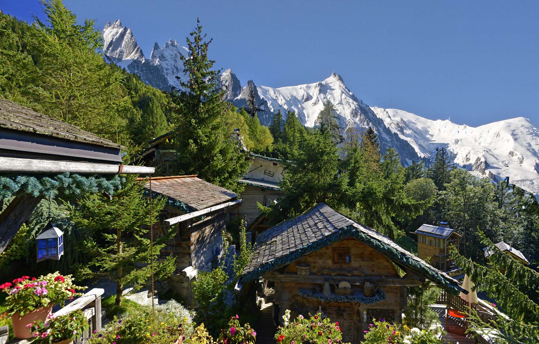 Vue de la chaine du Mont-Blanc depuis l'hôtel Les Chalets de Philippe